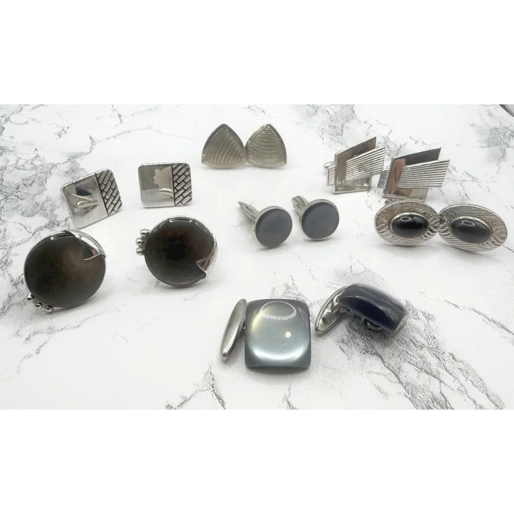 Vintage Silver Tone Mens Cufflink‎ Lot 7 Pairs Bulk Vintage Jewelry Lot Wearable